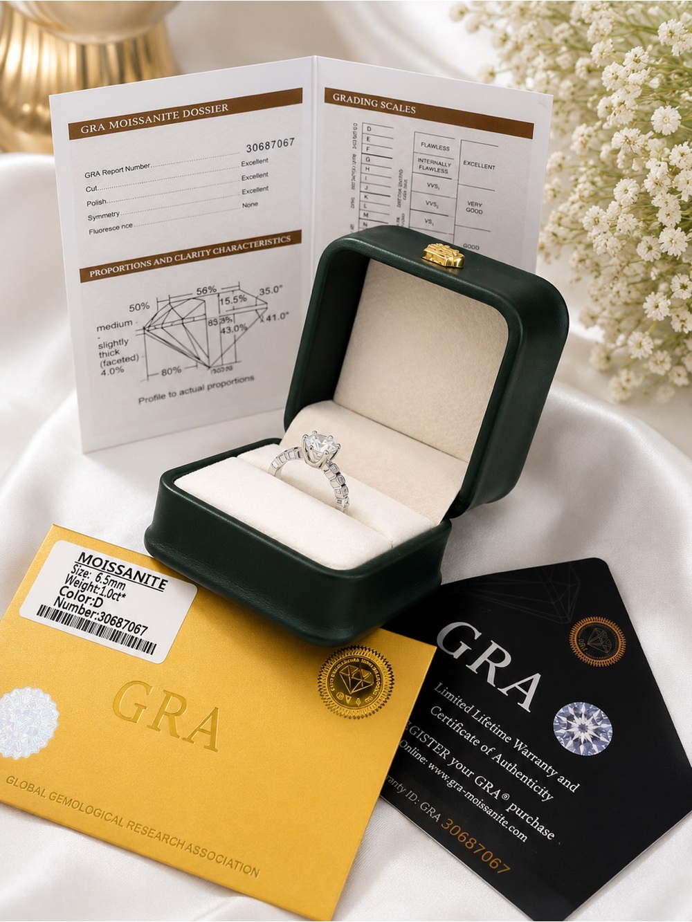S925 GRA 1ct Round cut moissanite solitaire Ring size 6.5(but it is adjustable)